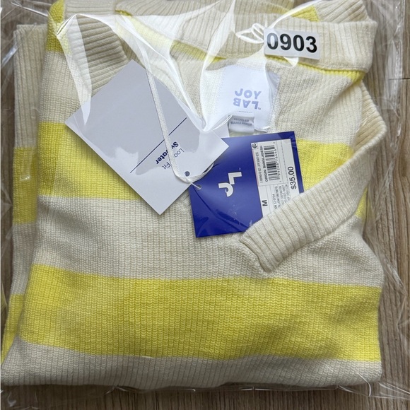 Women's Striped V-Neck Sweater Top - JoyLab™ Yellow/Cream Stripe M - Picture 12 of 12